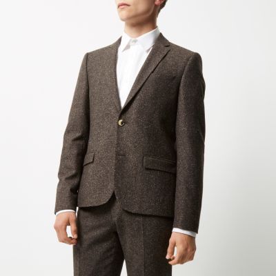 Brown wool skinny suit jacket